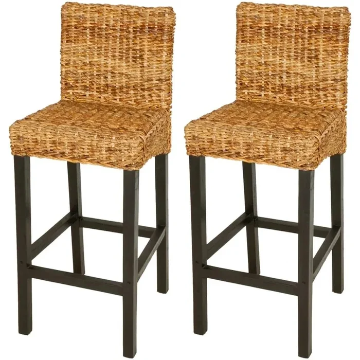 Conjunto de 2 taburetes de bar cocina madera de mango y abacá estilo rústico 1202058