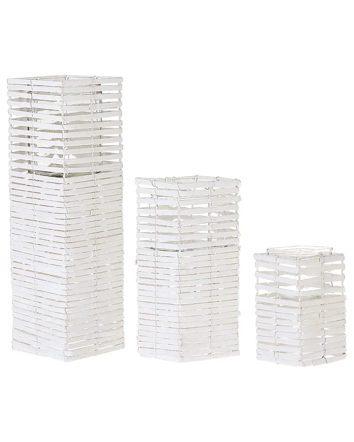 Conjunto de 3 candeleros MAROLA Madera de álamo 54/34/20 cm Blanco