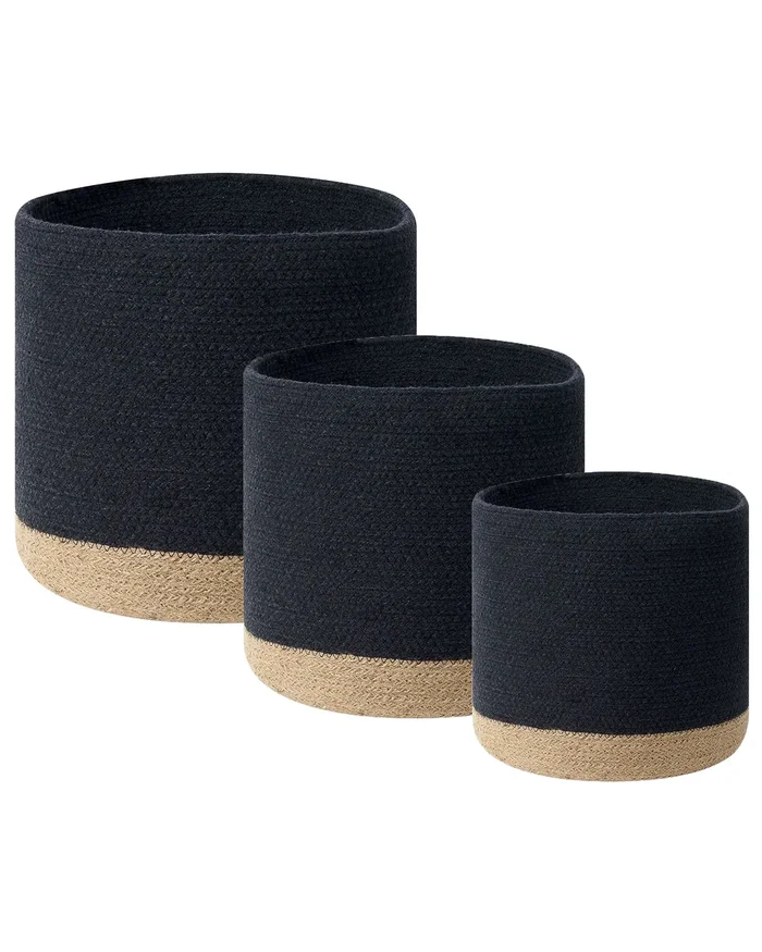Conjunto de 3 cestas BASIMA Algodón Negro