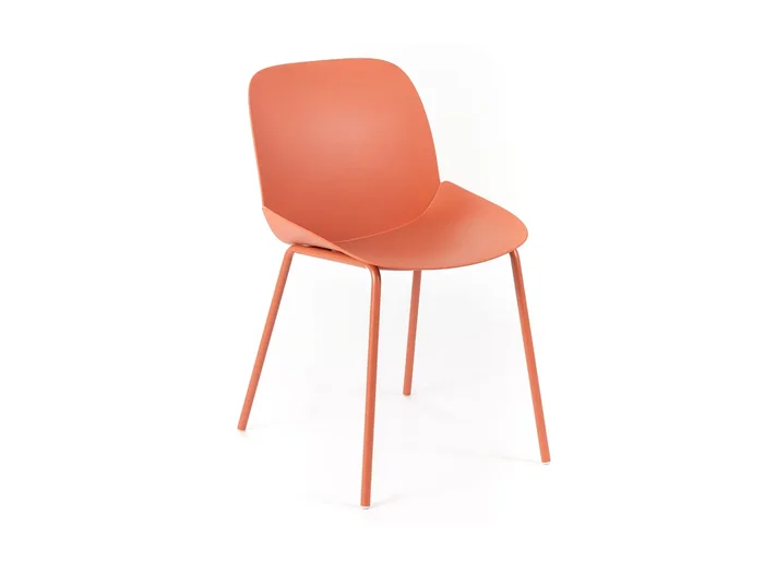 Conjunto de 4 sillas modernas en polipropileno naranja «Azzurra» con estructura de metal pintado para salón.