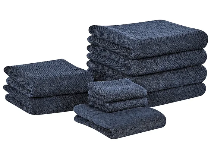 Conjunto de 9 toallas MITIARO Felpa de algodón Azul oscuro