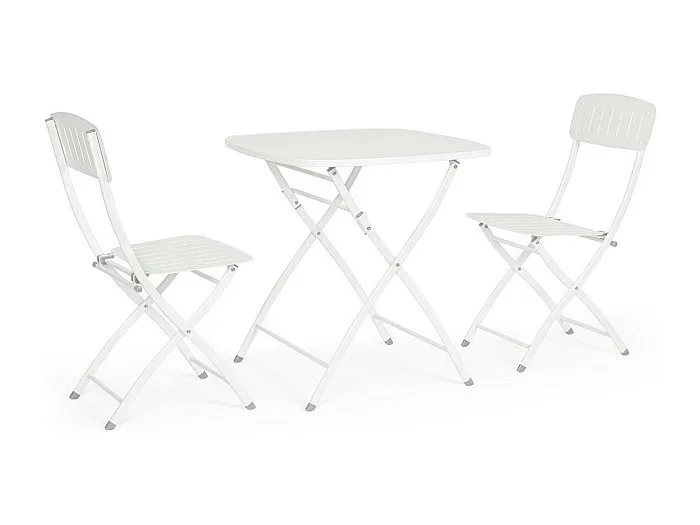 Conjunto de bistrot con mesa y 2 sillas de acero blanco – YVONNE