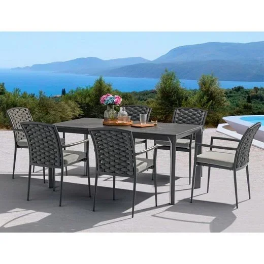 Conjunto de comedor de jardín en aluminio color antracita | Boori + Walga