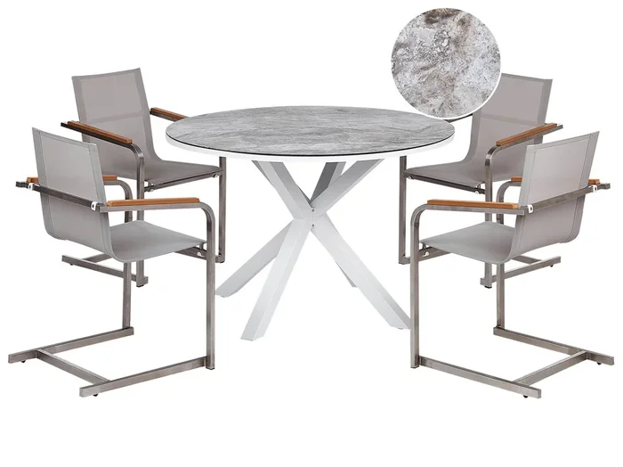 Conjunto de comedor exterior 4 plazas MALETTO/COSOLETO Metal Mármol blanco