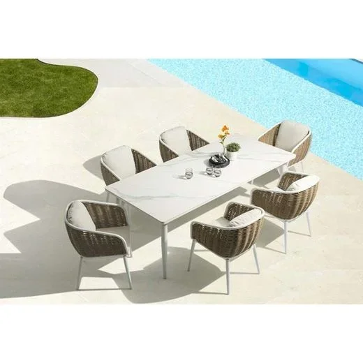 Conjunto de comedor para jardín de aluminio y cuerda de náutica en blanco y topo | Irvine