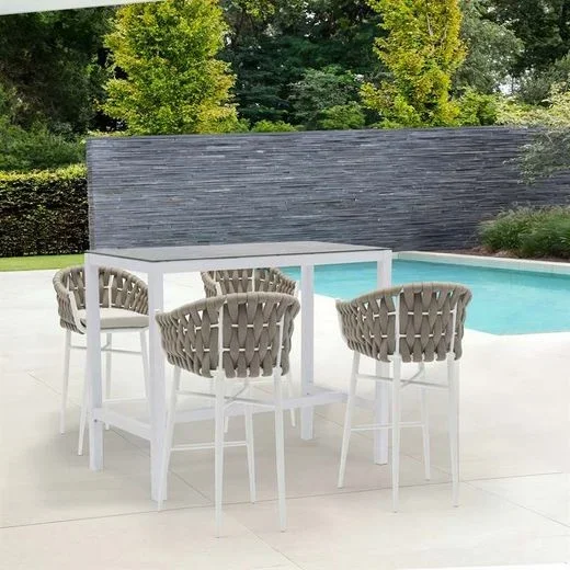 Conjunto de comedor para jardín de aluminio y cuerda de olefina en blanco y greige | Meridian