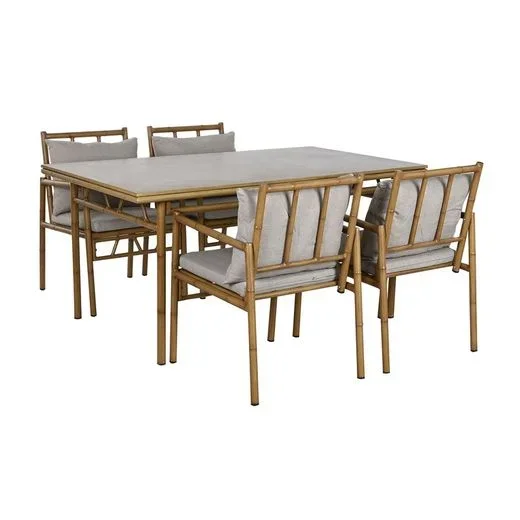 Conjunto de comedor para jardín de aluminio y tejido en natural y beige, 160 x 90 x 75 cm | Sea Side