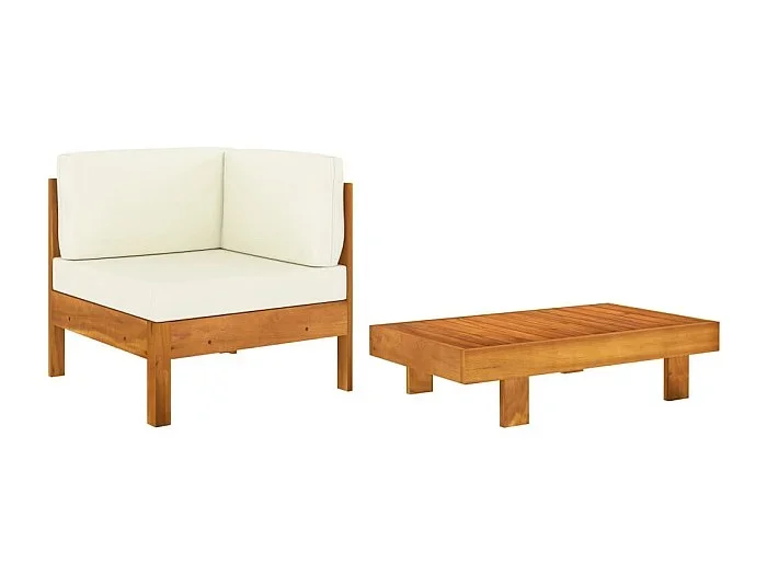 Conjunto de jardín 2 pzas cojines blanco crema madera de acacia ES785948