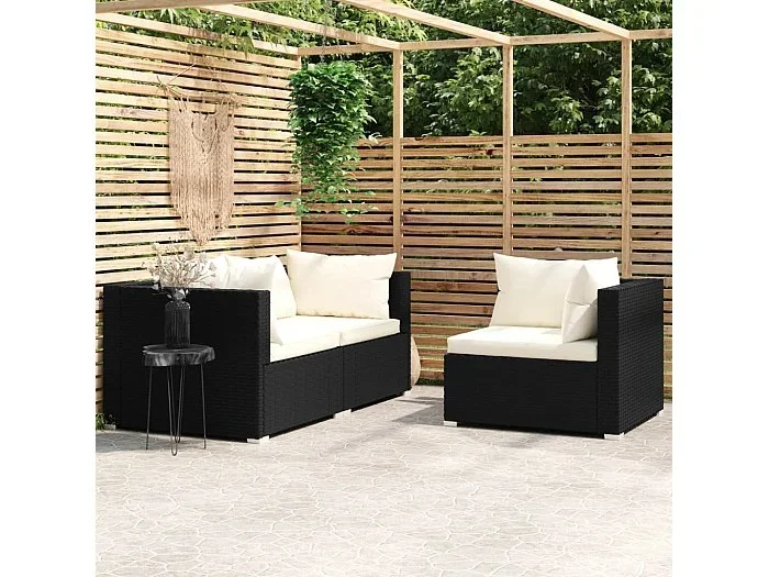 Conjunto de jardín 3 pzas y cojines ratán sintético negro ES616576