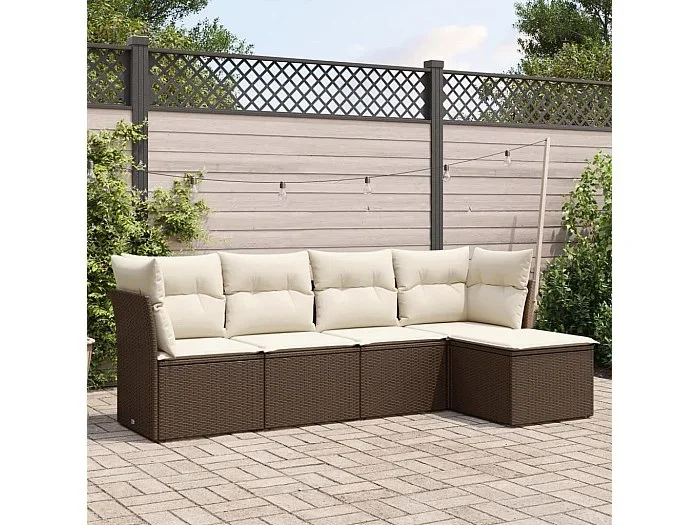 Conjunto de jardín 5 piezas y cojines ratán sintético marrón ES204906