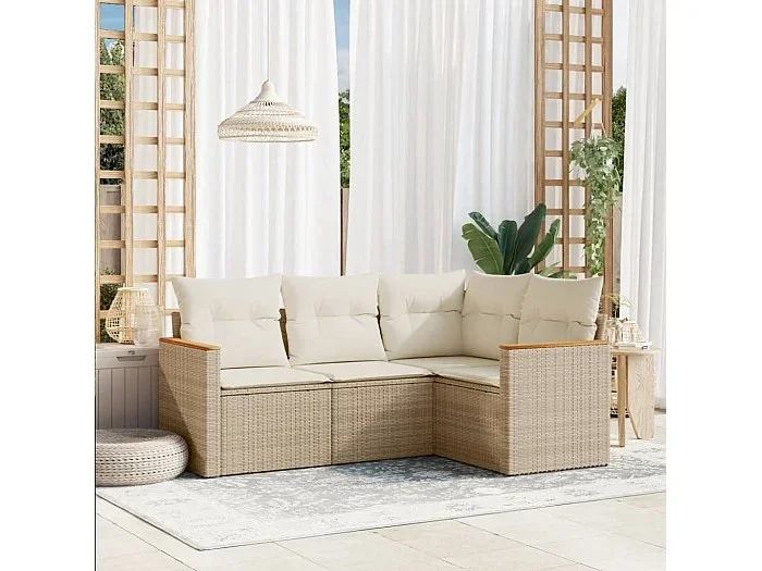 Conjunto de jardín con cojines 4 pzas ratán sintético beige ES652590