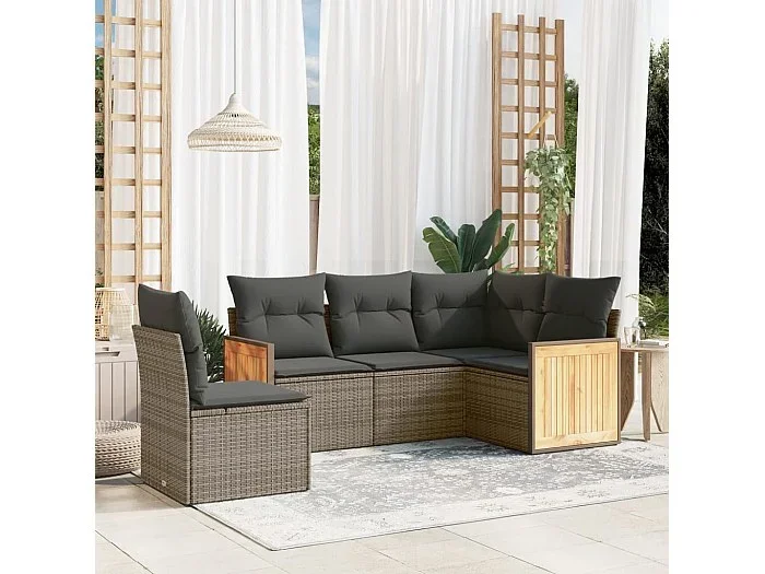 Conjunto de jardín con cojines 5 pzas ratán sintético gris ES400457