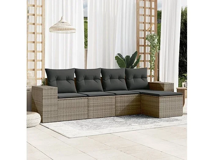Conjunto de jardín con cojines 5 pzas ratán sintético gris ES885032