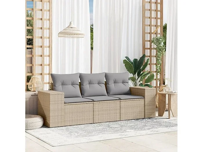 Conjunto de jardín con cojines beige 3 pzas ratán PE ES661649