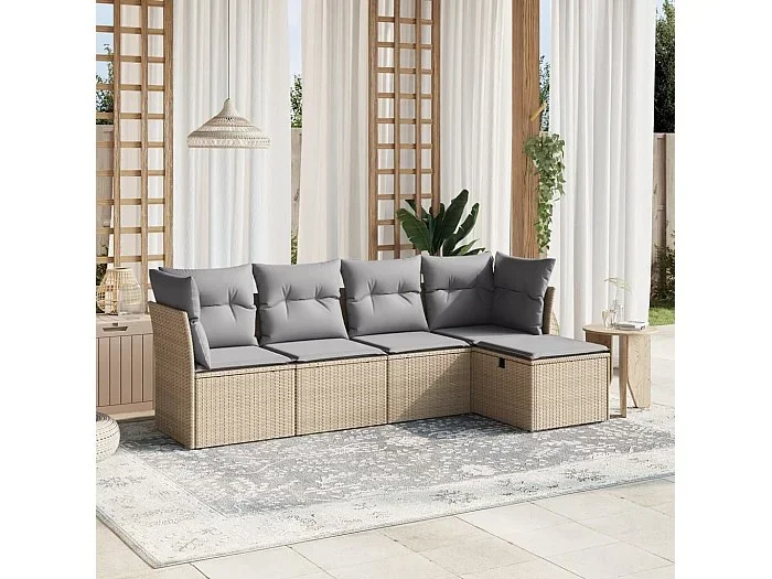 Conjunto de jardín con cojines beige mezcla 5 pzas ratán PE ES581127