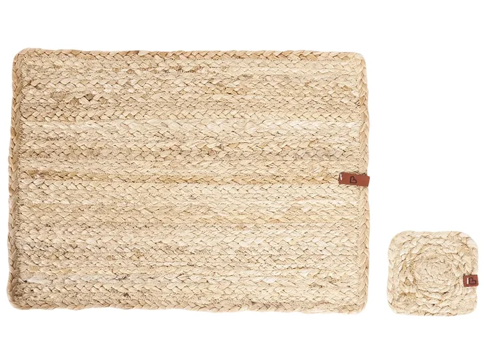 Conjunto de manteles individuales y posavasos QUANDONG Natural Yute