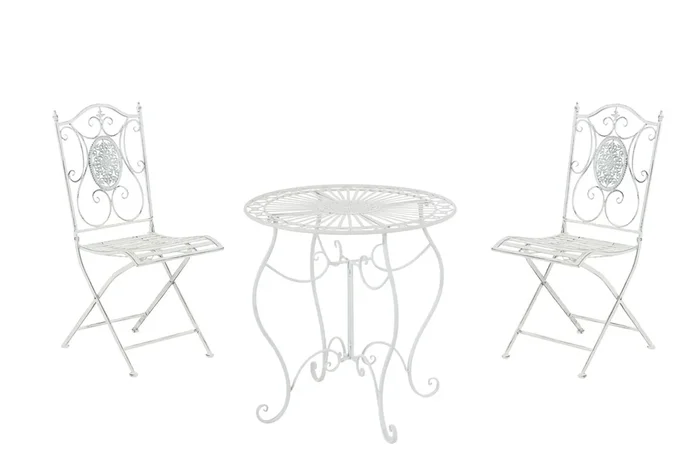 Conjunto de Mesa & 2 Sillas Plegables Aldeano Blanco antiguo