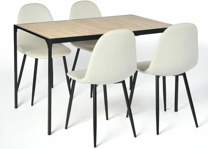 Conjunto de mesa y 4 sillas efecto madera, blanco y negro MILLIKEN 120 Milliken 120 ROBLE + TELA CHARLTON LUMOS BEIGE PATA NEGRA A