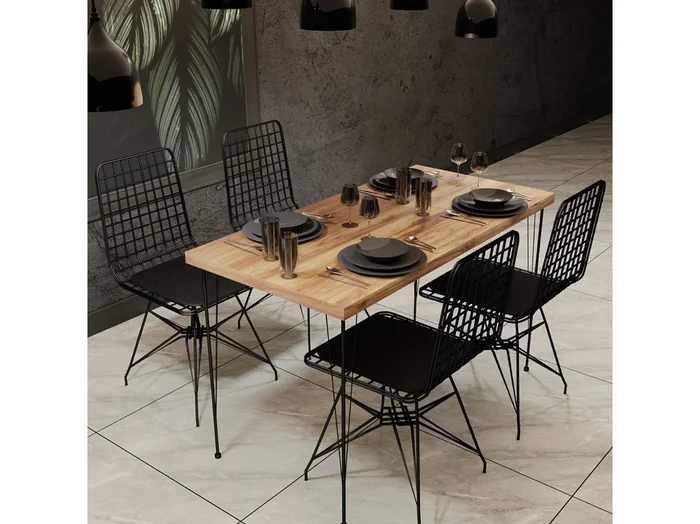Conjunto de mesa y sillas de comedor industrial de madera y negro SQUARE