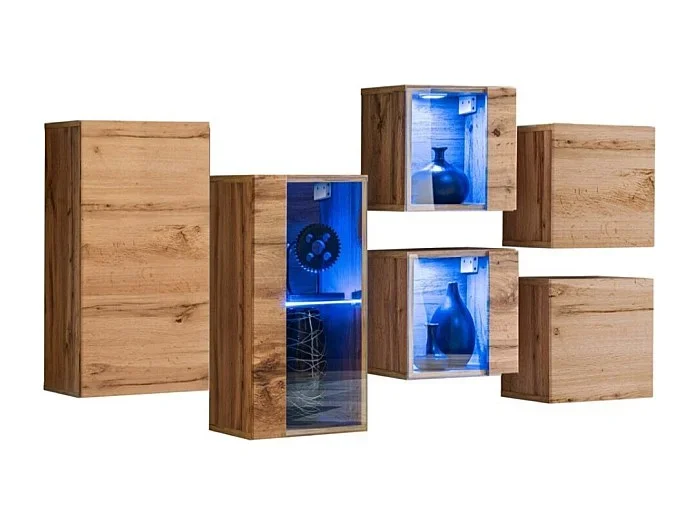 Conjunto de muebles de sala SWITCH SBIV diseño. Color roble. Sistema LED integrado.