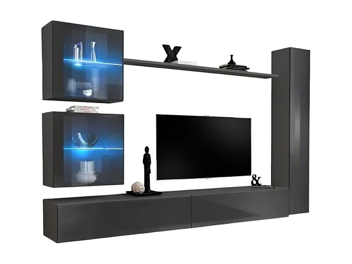 Conjunto de muebles de salón mural SWITCH XVIII diseño, color gris brillante.
