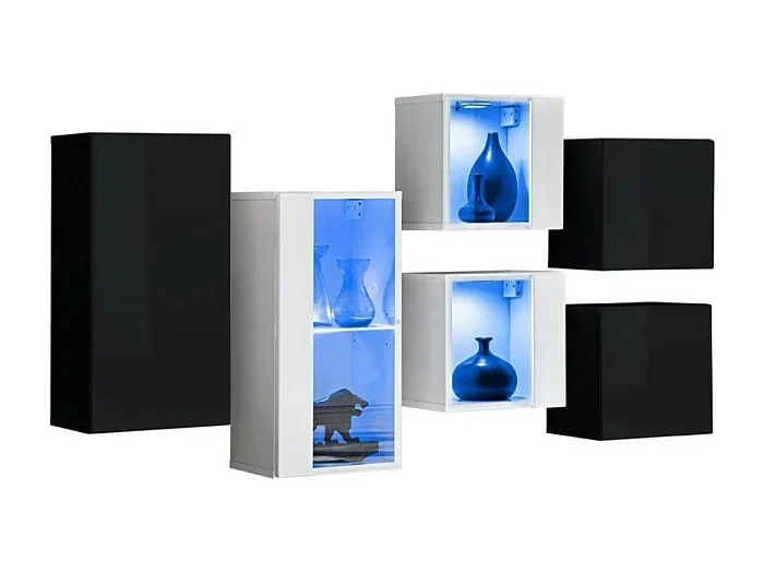 Conjunto de muebles de salón SWITCH SBIV diseño. Colores negro y blanco.