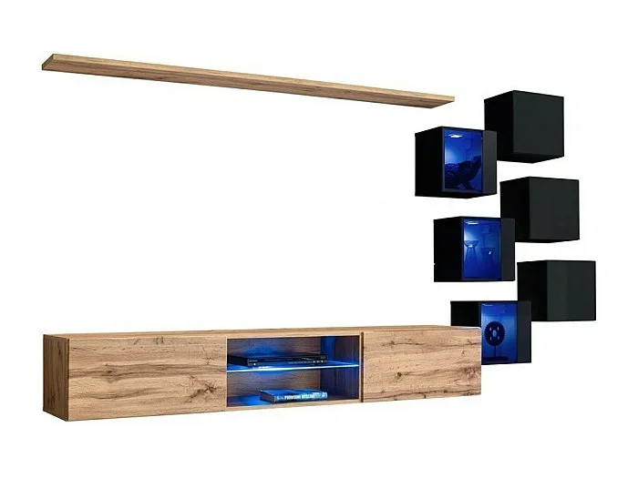 Conjunto de muebles de salón SWITCH XXI diseño, color roble y negro.
