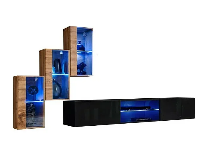 Conjunto de muebles de salón SWITCH XXII diseño, color roble y negro.