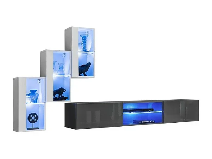 Conjunto de muebles de salón SWITCH XXII diseño, colores blanco y gris.