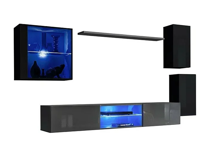 Conjunto de muebles de salón SWITCH XXIII – LED – Negro y gris – Diseño suspendido