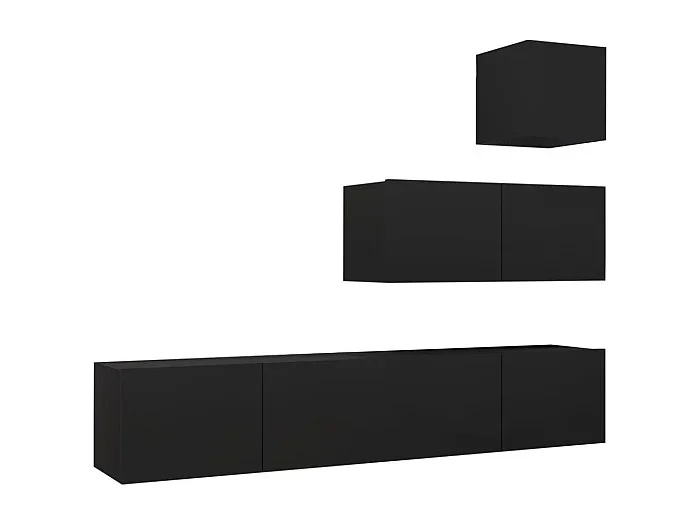 Conjunto de muebles mueble aparador TV televisión salón dormitorio salón 4 piezas madera contrachapada negra 02_0024721