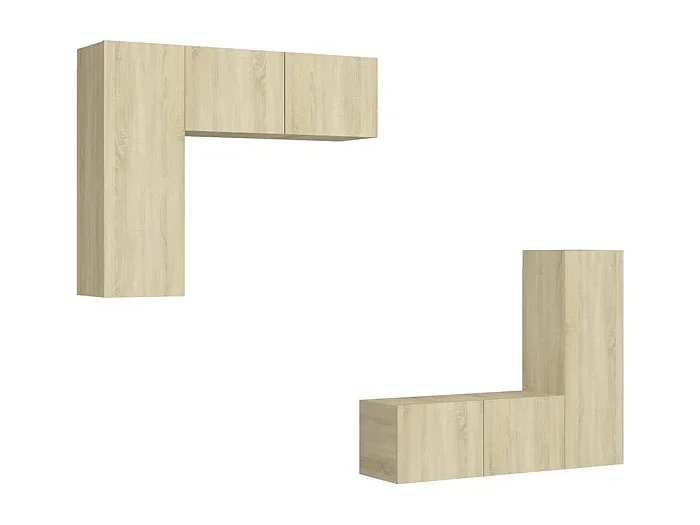 Conjunto de muebles mueble aparador TV televisión salón dormitorio salón 4 piezas roble Sonoma madera contrachapada marrón 02_0024810