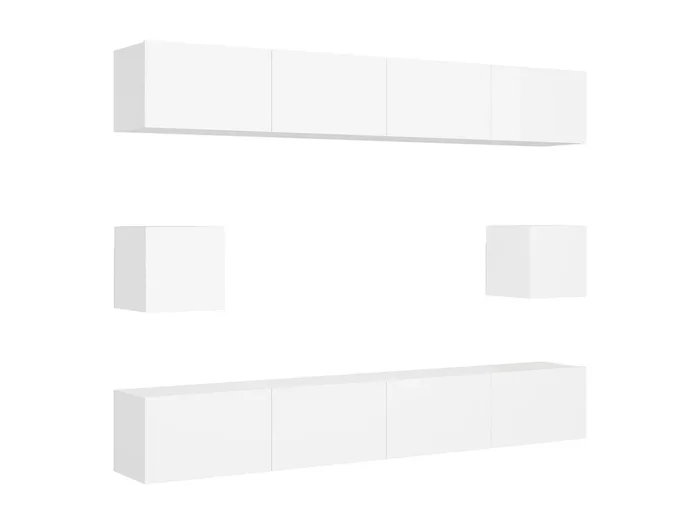 Conjunto de muebles mueble aparador TV televisión salón dormitorio salón 6 piezas blanco madera contrachapada 02_0025008