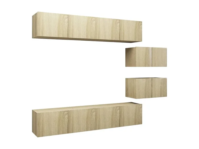 Conjunto de muebles mueble aparador TV televisión salón dormitorio salón 6 piezas roble sonoma madera contrachapada marrón 02_0024324
