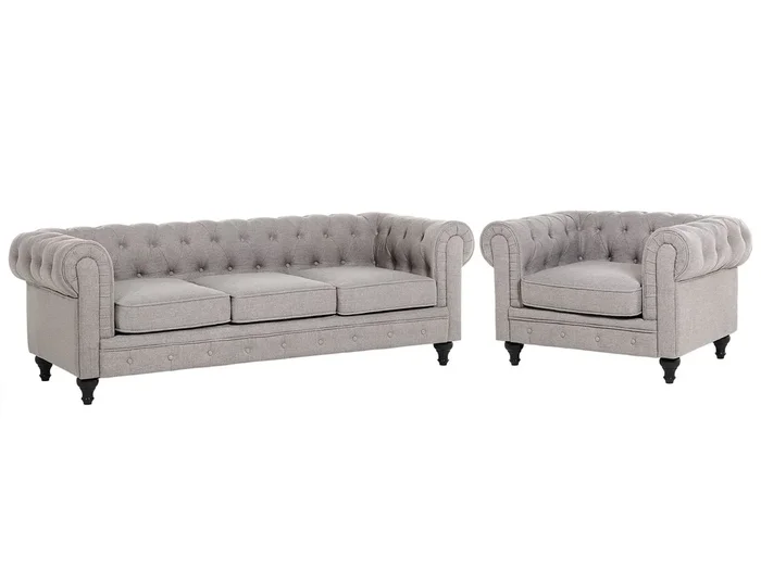 Conjunto de sala de estar CHESTERFIELD Tela Gris claro 4 plazas