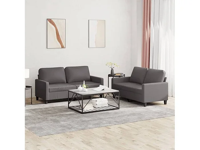Conjunto de sofá de 2 piezas con cojines de piel sintética gris
