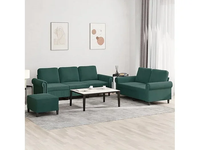 Conjunto de sofá de 3 piezas con cojines Terciopelo Verde Oscuro