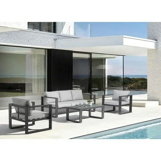 Conjunto de sofás para jardín de aluminio y olefina en antracita y gris | Nyland