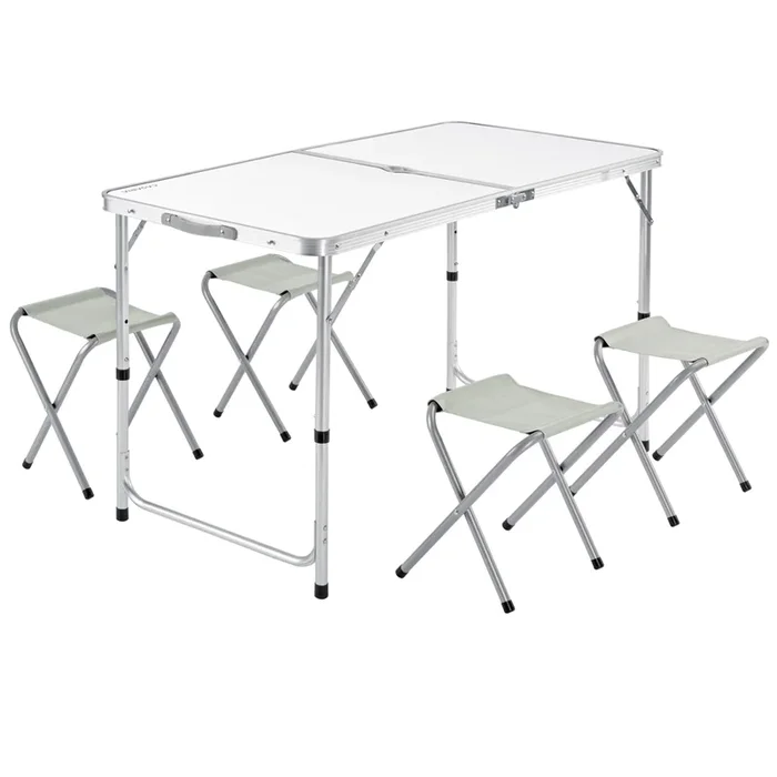 Conjunto mesa y sillas camping 1+4 aluminio blanco plegable