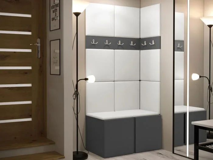 Conjunto pasillo Hartford 264, 186x84x46cm, Grafito, Cuero ecológico Aglomerado laminado