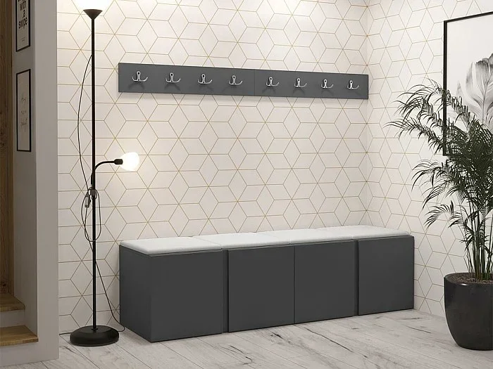 Conjunto pasillo Hartford 276, 168x46cm, Grafito, Cuero ecológico Aglomerado laminado