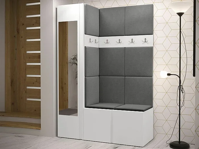 Conjunto pasillo Hartford 277, 186x124x46cm, Espejo, Blanco, Aglomerado laminado Tapiz