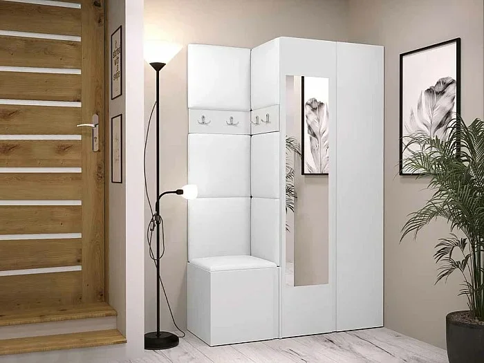 Conjunto pasillo Hartford 350, 186x116x44cm, Espejo, Blanco, Montada en la pared Colocada