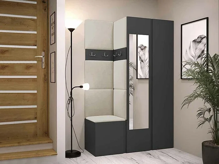 Conjunto pasillo Hartford 350, 186x116x44cm, Espejo, Grafito, Tapiz Aglomerado laminado