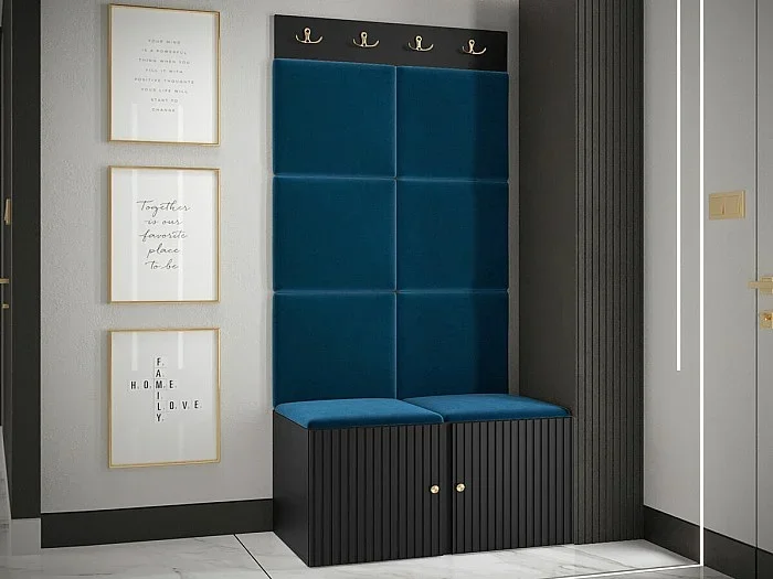 Conjunto pasillo Hartford 383, 186x84x46cm, Azul Negro, MDF Aglomerado laminado Tapiz