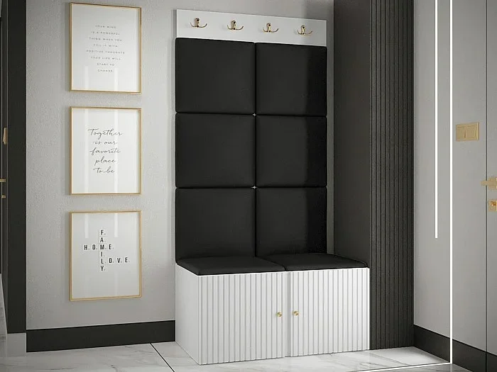 Conjunto pasillo Hartford 383, 186x84x46cm, Negro Blanco, Colocada Montada en la pared
