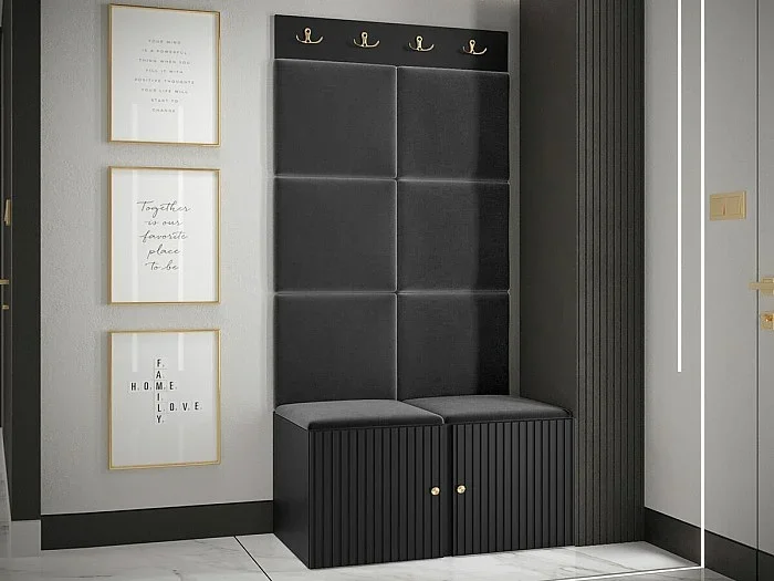 Conjunto pasillo Hartford 383, 186x84x46cm, Negro, MDF Aglomerado laminado Tapiz