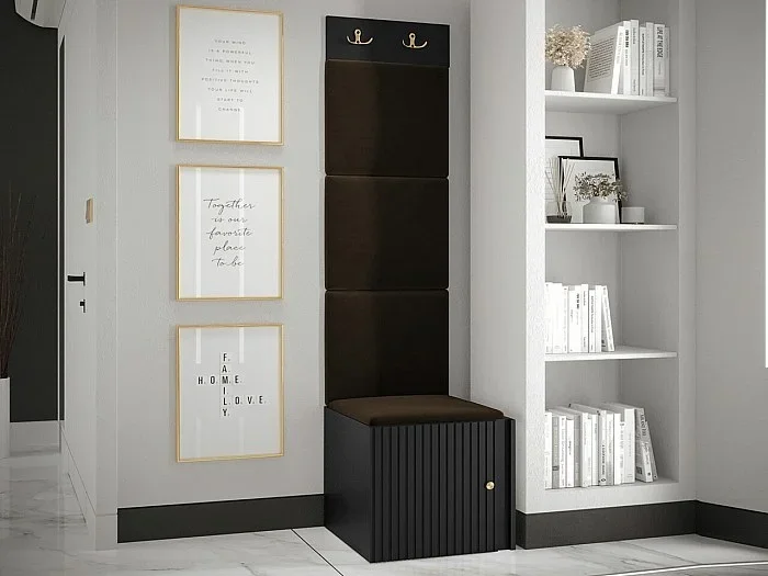 Conjunto pasillo Hartford 386, 186x42x46cm, Negro Marrón, MDF Aglomerado laminado Tapiz