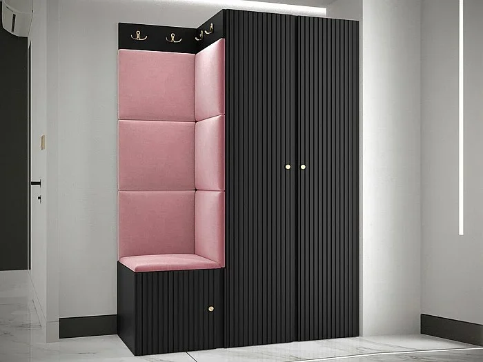 Conjunto pasillo Hartford 387, 186x116x46cm, Rosa Negro, MDF Aglomerado laminado Tapiz