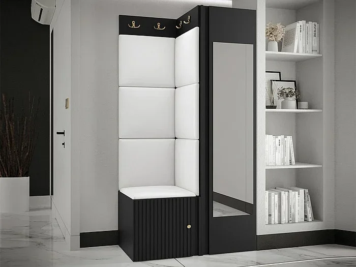Conjunto pasillo Hartford 391, 186x82x46cm, Espejo, Blanco Negro